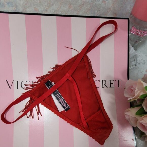 1427 VS Very Sexy Fringe V-String Thong  Roaring 20s Flapper Style Red Medium - Picture 3 of 5